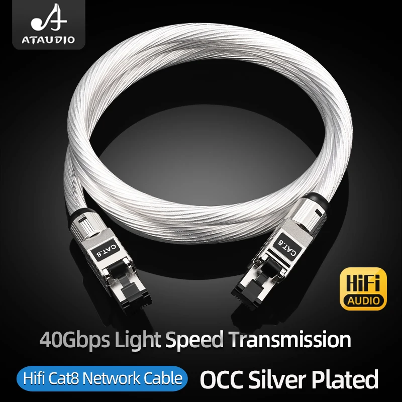 

ATAUDIO High Speed OCC Silver-Plated Cat 8 Ethernet Cable 40 Gbps Double Shielded Network Cable for RJ45 for Router Camera