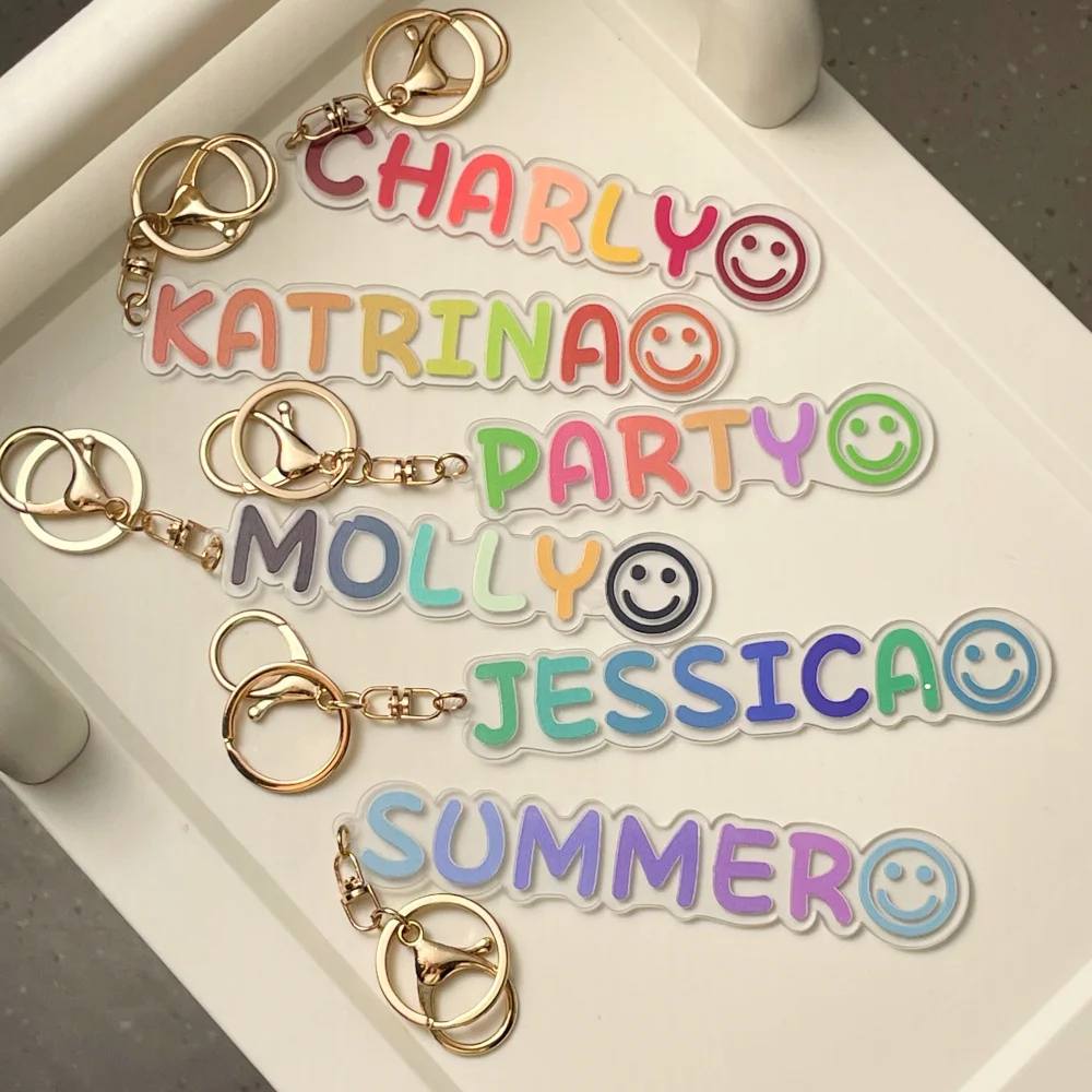 Customized acrylic keychains, personalized colorful lettered smiling face lobster-shaped keychains, ideal gifts for giving as ho