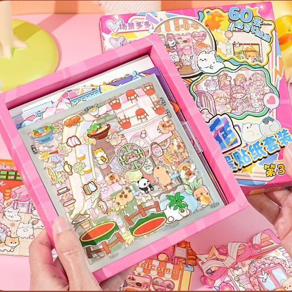 20Scenes in1Box 2.5D Landscape Sticker Album Cartoon Scene DIY Toy Game Festival Birthday Present Gift for Kid Girl Child image 6