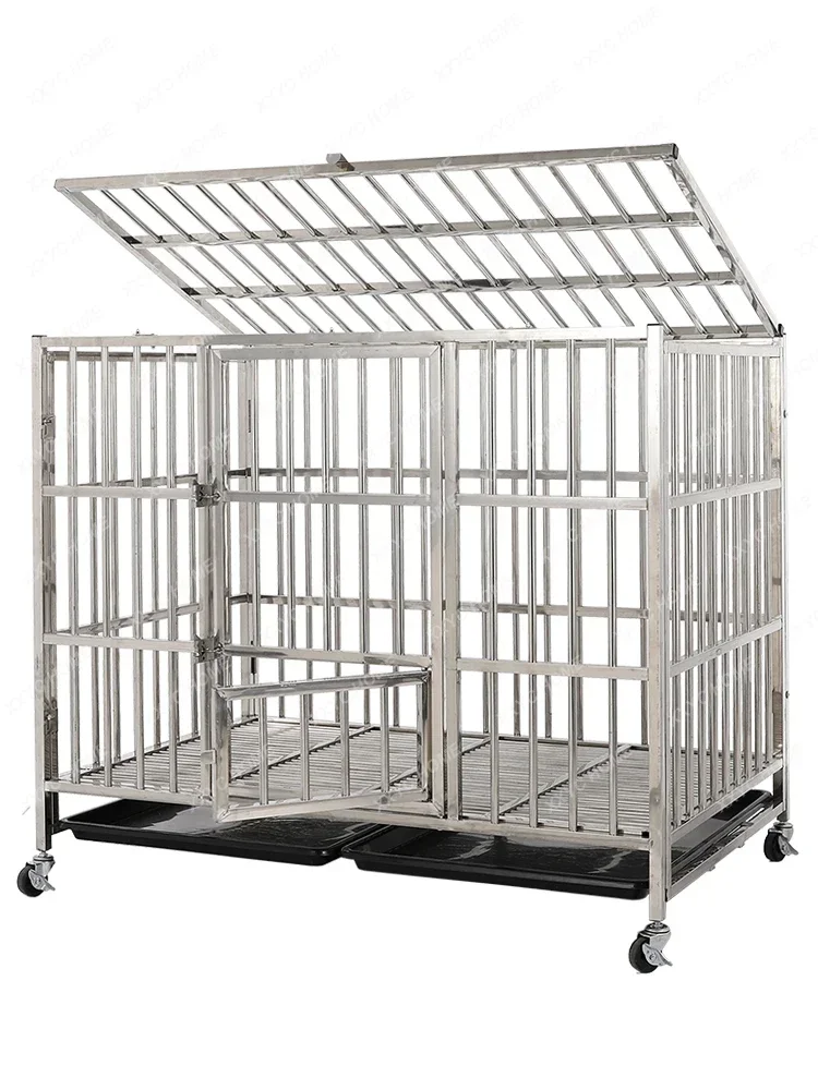 Stainless Steel Dog Crate Folding Pet Cage Jarre Aero Bull Husky Golden Retriever Small Medium Large Dog Cage