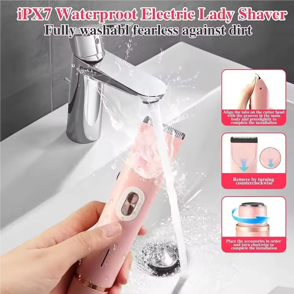 2 في 1 ماكينة إزالة الشعر الكهربائية الصغيرة المزدوجة الرأس غير المؤلمة مقاومة للماء وقابلة لإعادة الشحن ماكينة حلاقة كهربائية للنساء ماكينة تشذيب شعر الجسم