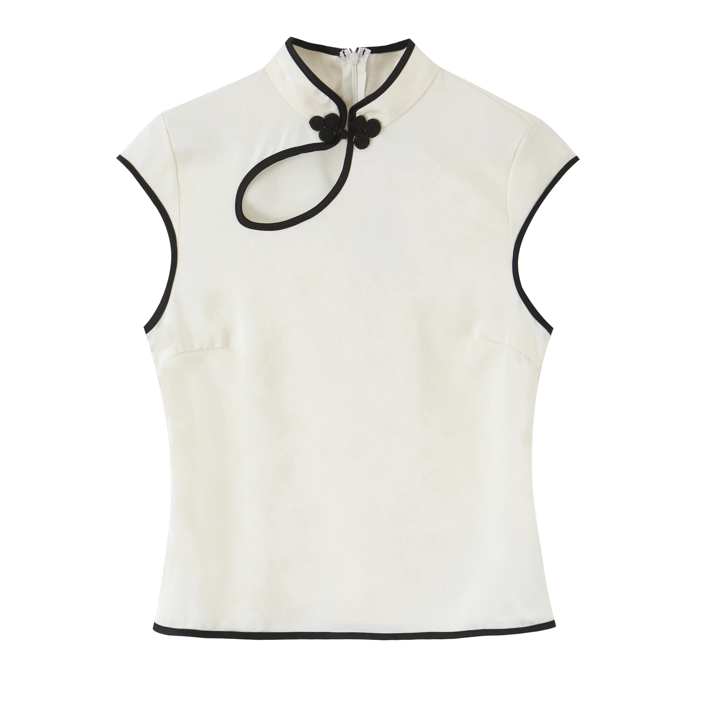 BSAY New Summer Elegant Jacquard Satin Qipao Top For Women Sleeveless Mandarin Collar Frog Buttons Slim Elegant Cheongsam Blouse