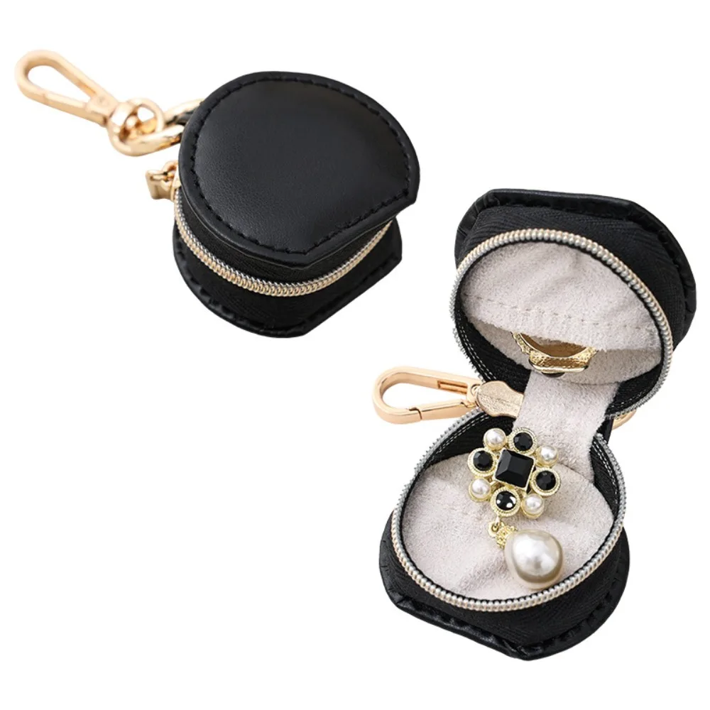 Mini Jewelry Box Keychain Jewelry Display Earring Organizer Portable Ring Box Storage Case Semi-circular Travel Bag Pendant