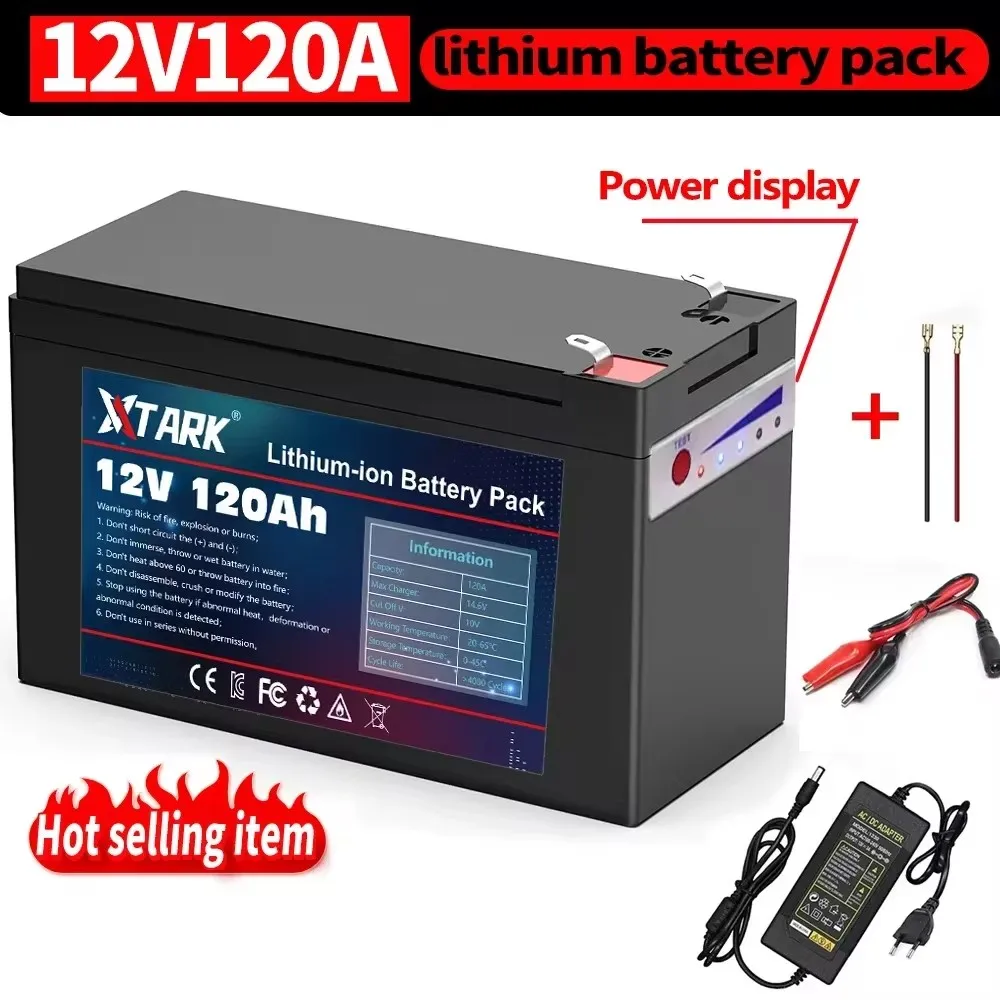 

New 12V 120Ah lithium ion Rechargeable Battery Charger Deep Cycle Battery Pack For Kid Scooters with Built-in BMS Power display