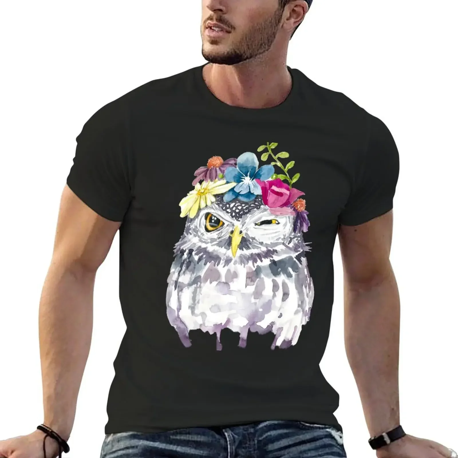 

Watercolor Floral Owl T-Shirt essential t shirt anime tshirt hippie clothes mens shirts graphic tee