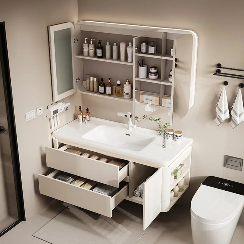 Mirror Storage Bathroom Cabinet Toilet Wooden Partitions Space Saver Luxury Modern Cupboard Drawers Gabinete Home Furniture