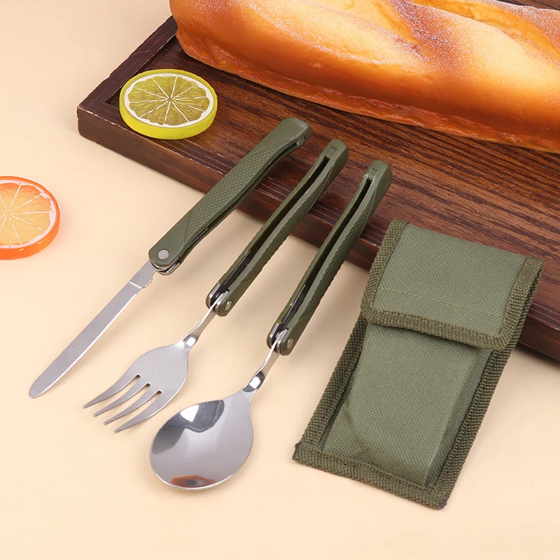 

3 шт. портативный мини-набор посуды из нержавеющей стали, складной набор столовых приборов с ложкой, вилкой, ножами для кемпинга, пикника, таферов