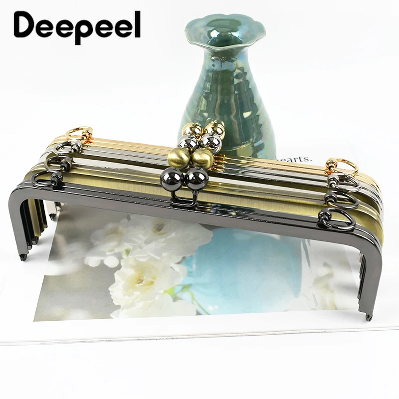 Deepeel 25cm Metal Square Purse Frame Bag Handles Kiss Clasp DIY Handbag Chain Sewing Brackets Screw Handle Accessories,1/2Pcs