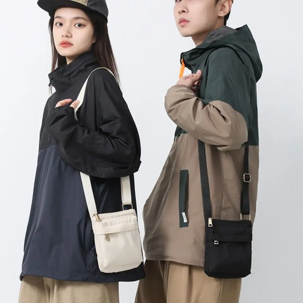 Multifunctional Crossbody Phone Pouch Korean Style Handheld Nylon Shoulder Bag Solid Color Street Style Men Square Bag