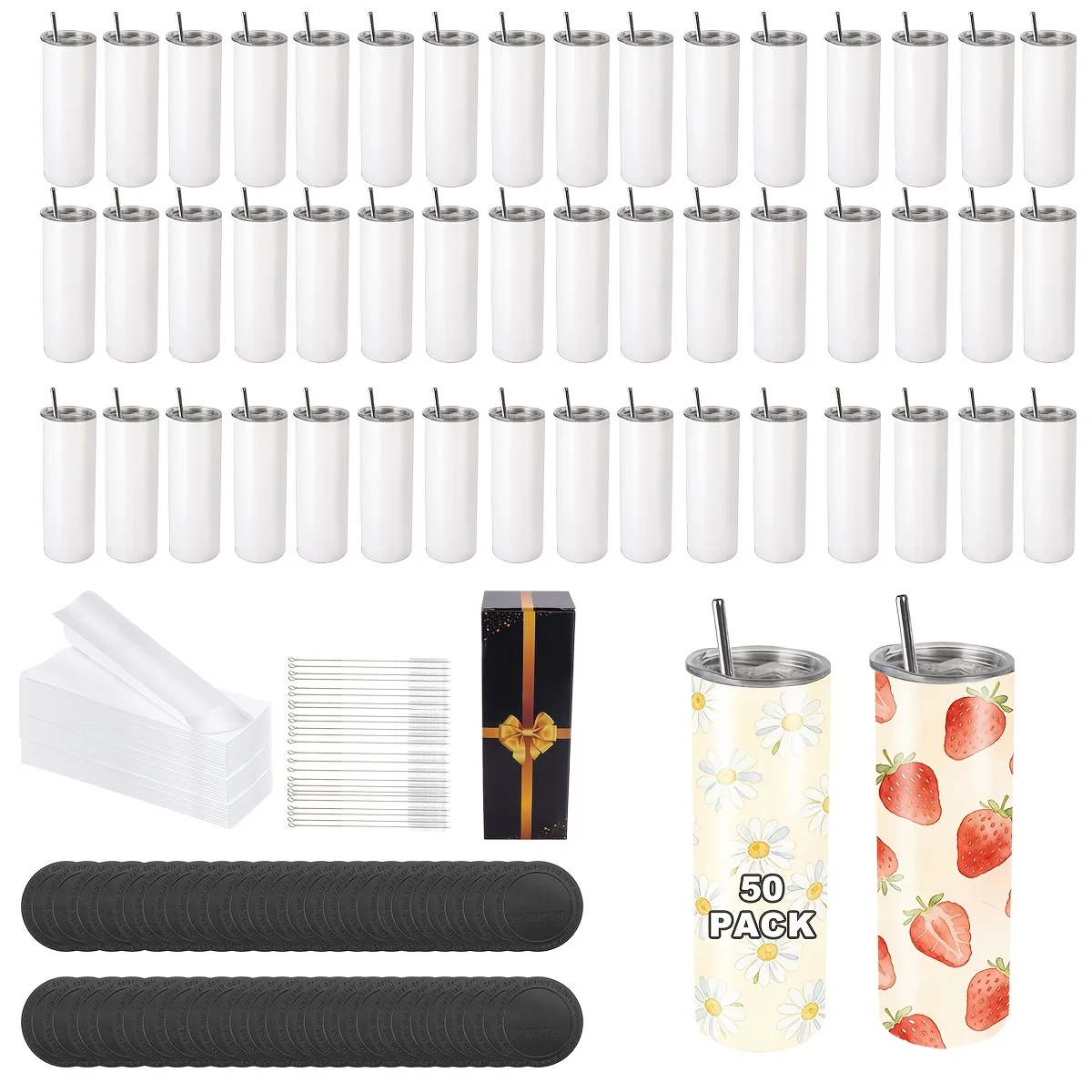 20oz Blank Sublimation Stainless Steel Tumbler – Insulated Double-Wall Drink Cup with Straw Lid & Cleaning Brush – Perfect for J view 7