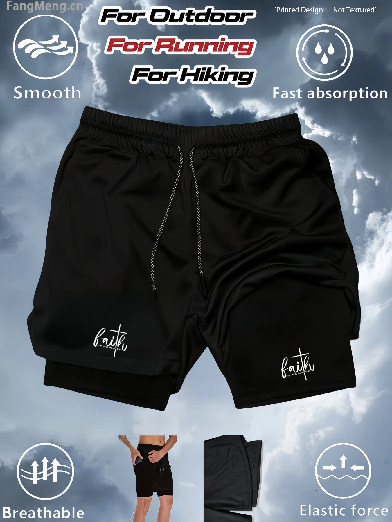 Men's 2-in-1 running compression shorts, training gym sportswear, multi-functional fitness shorts with pockets