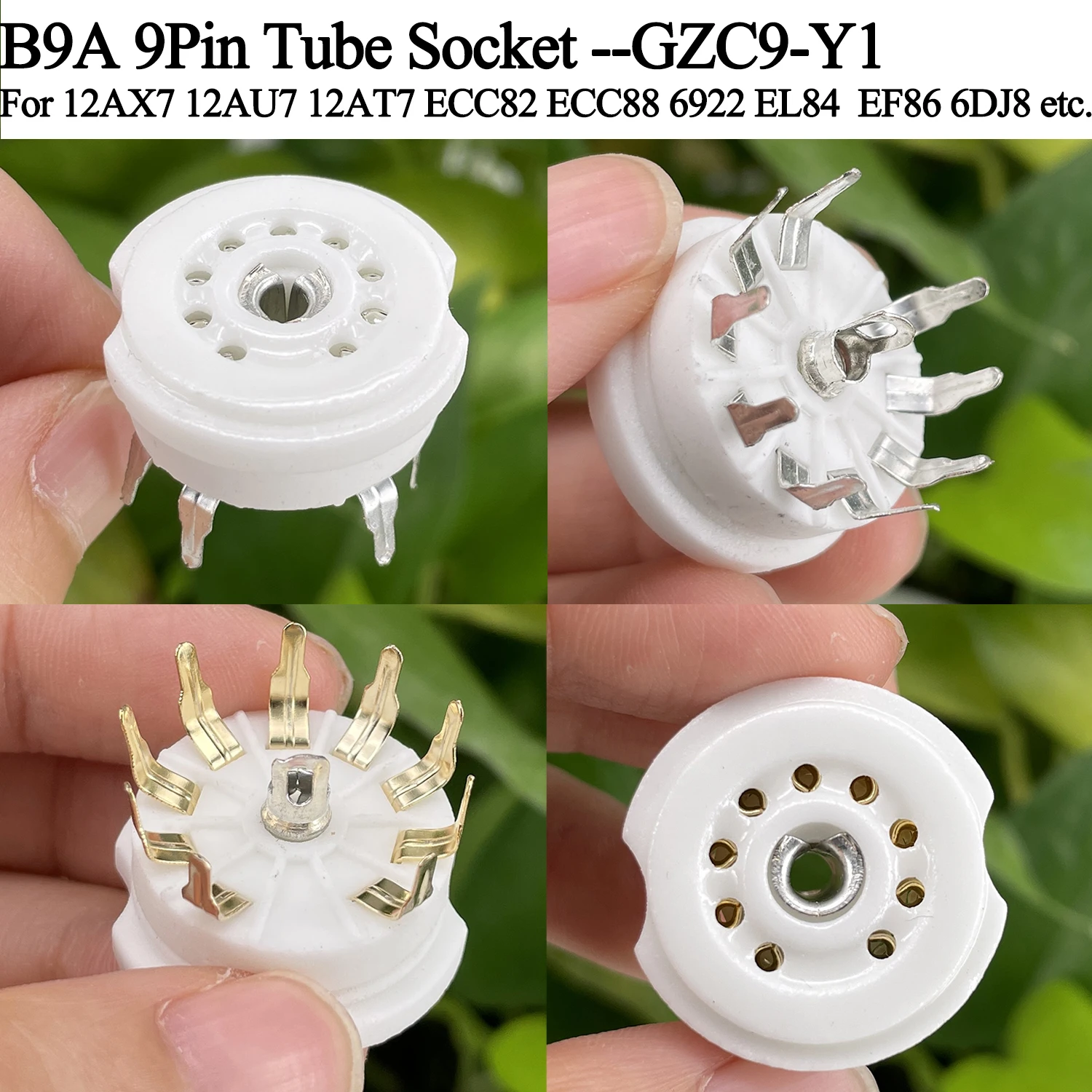 

10PCS PCB Mount 9pin B9A Ceramic Tube Socket Valve Base For ECC83 6DJ8 12AU7 12AX7 12AT7 6922 EL84 5670 6U8 Hifi Audio Tube AMP