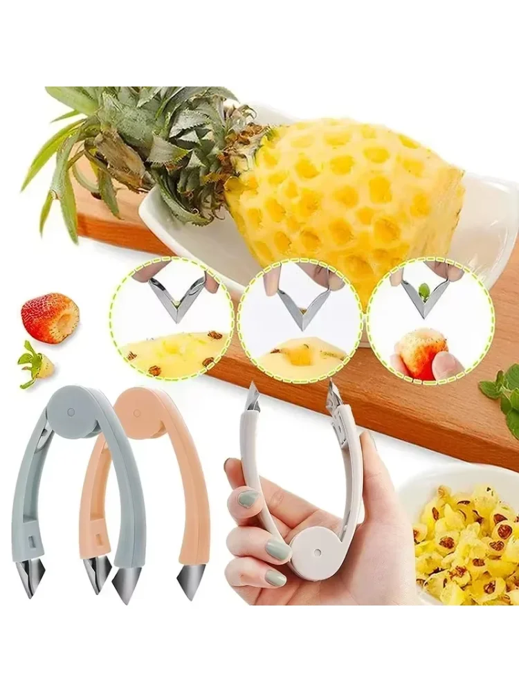 Kitchen Stainless Steel Pineapple Eye Corer Fruit Vegetable Knives Stem Remover Clip Strawberry Huller Peeler Tweezers Gadgets