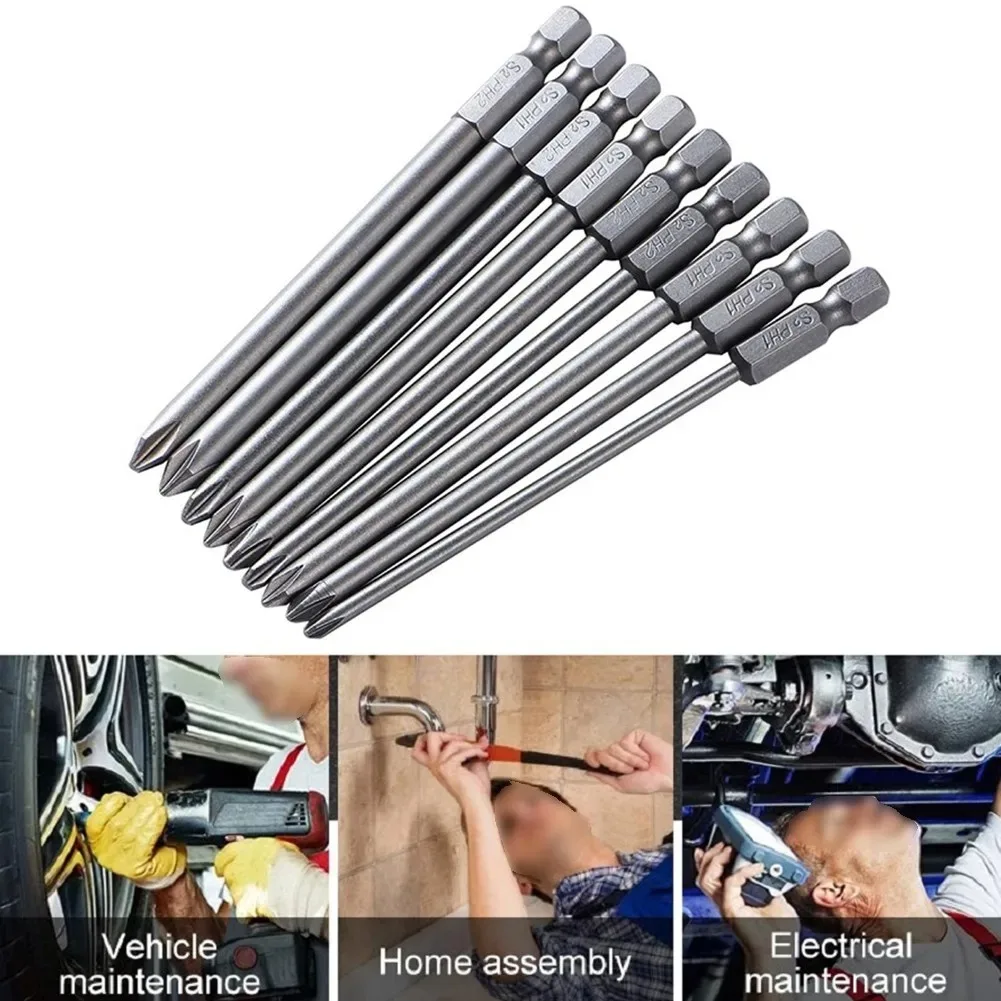 9Pcs PH1 PH2 Phillips Head Magnetic Screwdriver Bit S2 Alloy Steel 100mm Long For Electric Screw Driver Repair Tool