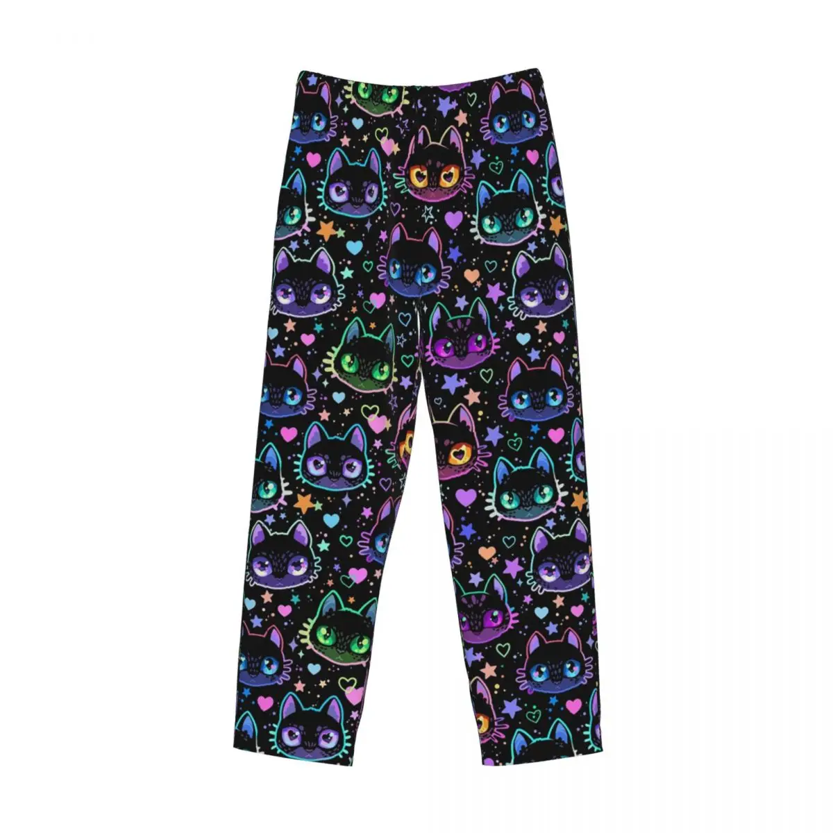 Custom Colorful Cat Silhouettes Cartoon Black Cats Pajama Pants Men Sleepwear Sleep Lounge Bottoms with Pockets