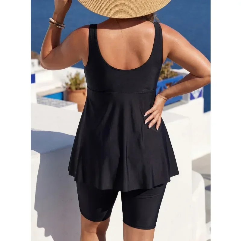 Ladies 2 Piece Swimming Suit Plus Size Women Tankini Set V Neck Tummy Control Beachwear Swimming Dresses