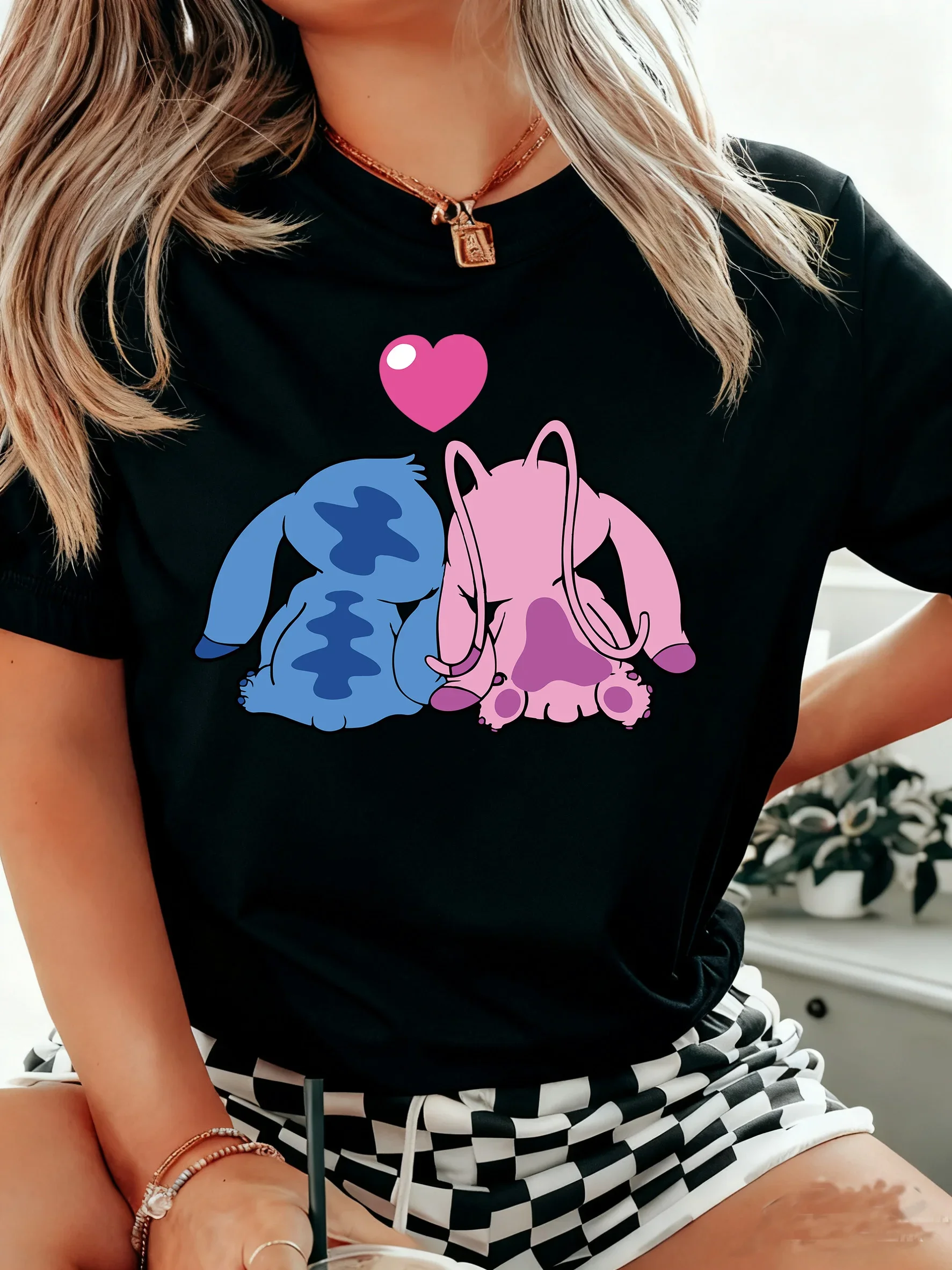 

Lovely Stitch Print T-shirt Lilo and Stitch Short Sleeve O Neck Top for Summer Female Animal Clothing Y2k Top MAN