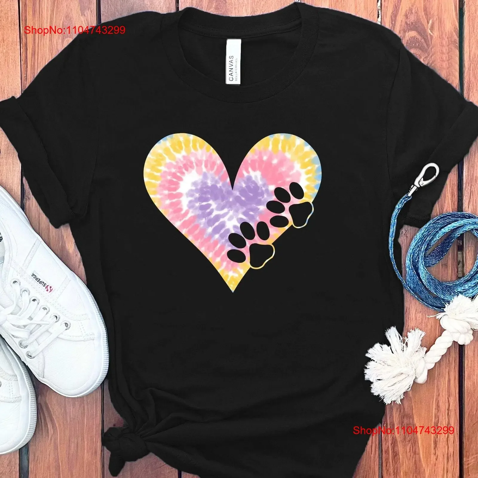 

Heart Shaped Tie Dye T Shirt with Paw Prints Design vintage Washed Unisex homme Slightly fashion Breathable Stretched
