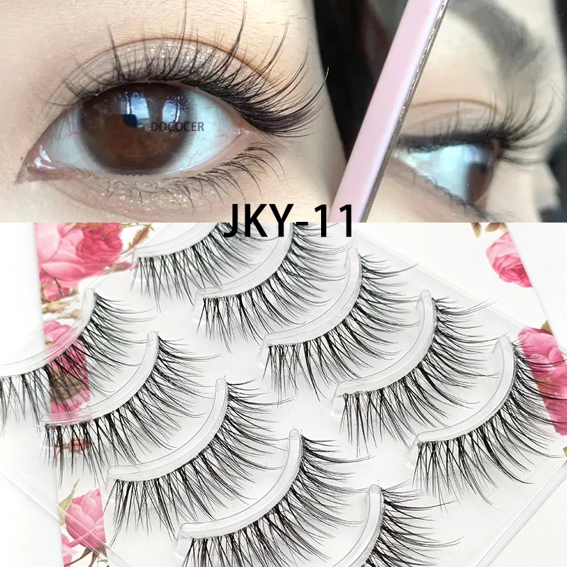 Manga Lashes Natural Long 5 Pairs Faux Mink Eyelashes Natural Short Full Strip Lashes Clear Band Soft Natural Eyelashe