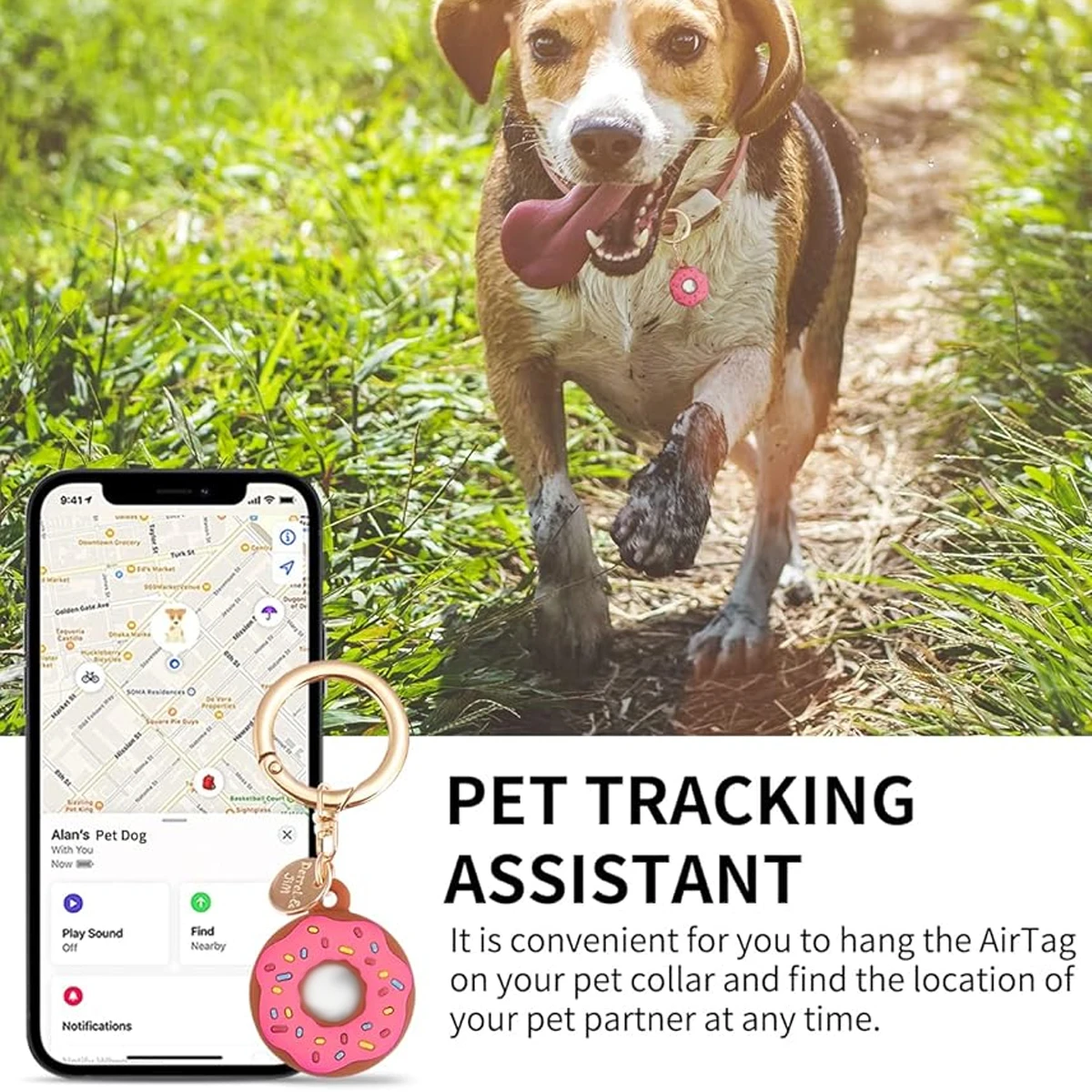 AirTag Holder - Donut Case For AirTags w/ Rugged Strap - Protective Keychain for Dog Collar, Cat Collar, Keys, Luggage, Backpack view 5