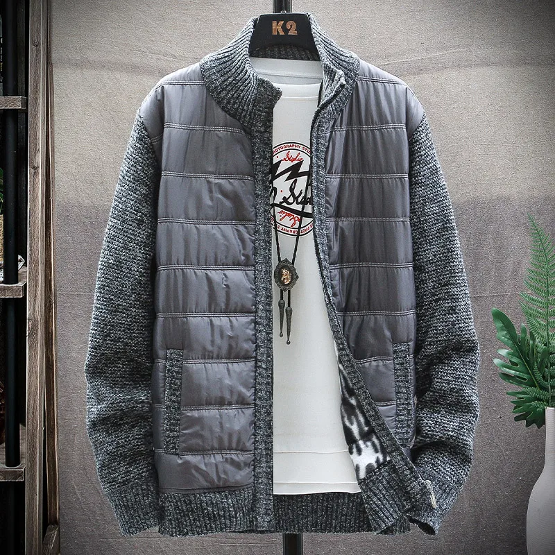 

2024 Autumn/Winter Men's Casual Stand up Neck Plush Thickened Knitted Cardigan Sweater Fashion Versatile Warm Knitted Sweater