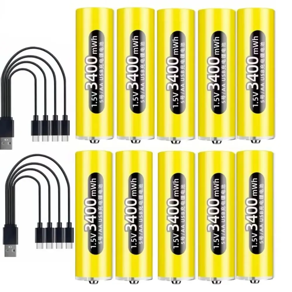 

10pcs/lot 1.5V AA rechargeable battery 3400mWh USB lithium-ion battery is suitable for alarm clock door lock toy battery