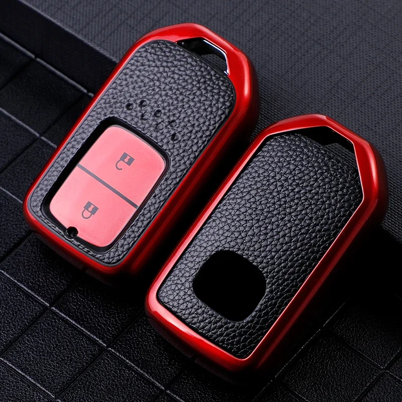 TPU Leather Car 2 Button Key Case Cover for Honda CRV HRV Pilot Accord Civic Jade Crider Odyssey 2015 - 2021