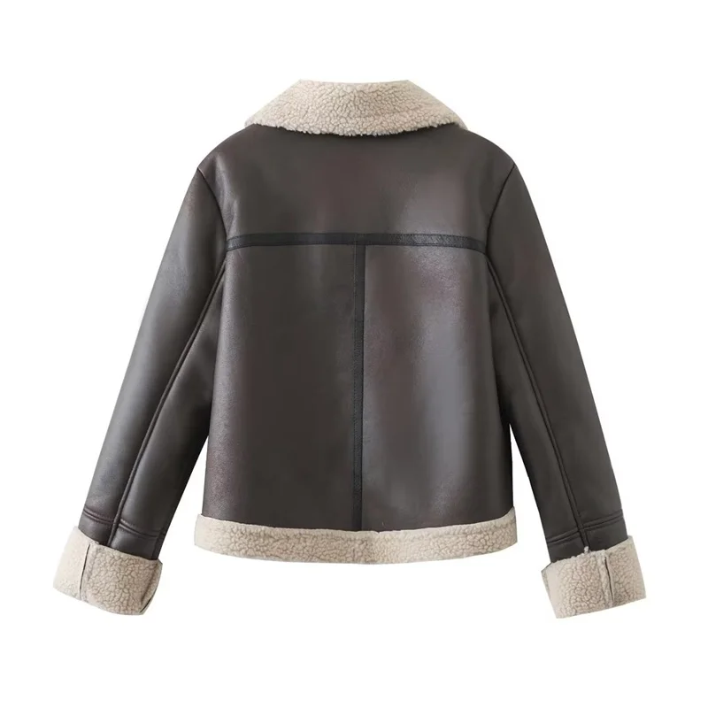 KEYANKETIAN New Winter Thick Brown Cropped Lamb Fur Jacket Loose Version Fashionable Street Style Women's Faux Leather Outerwear