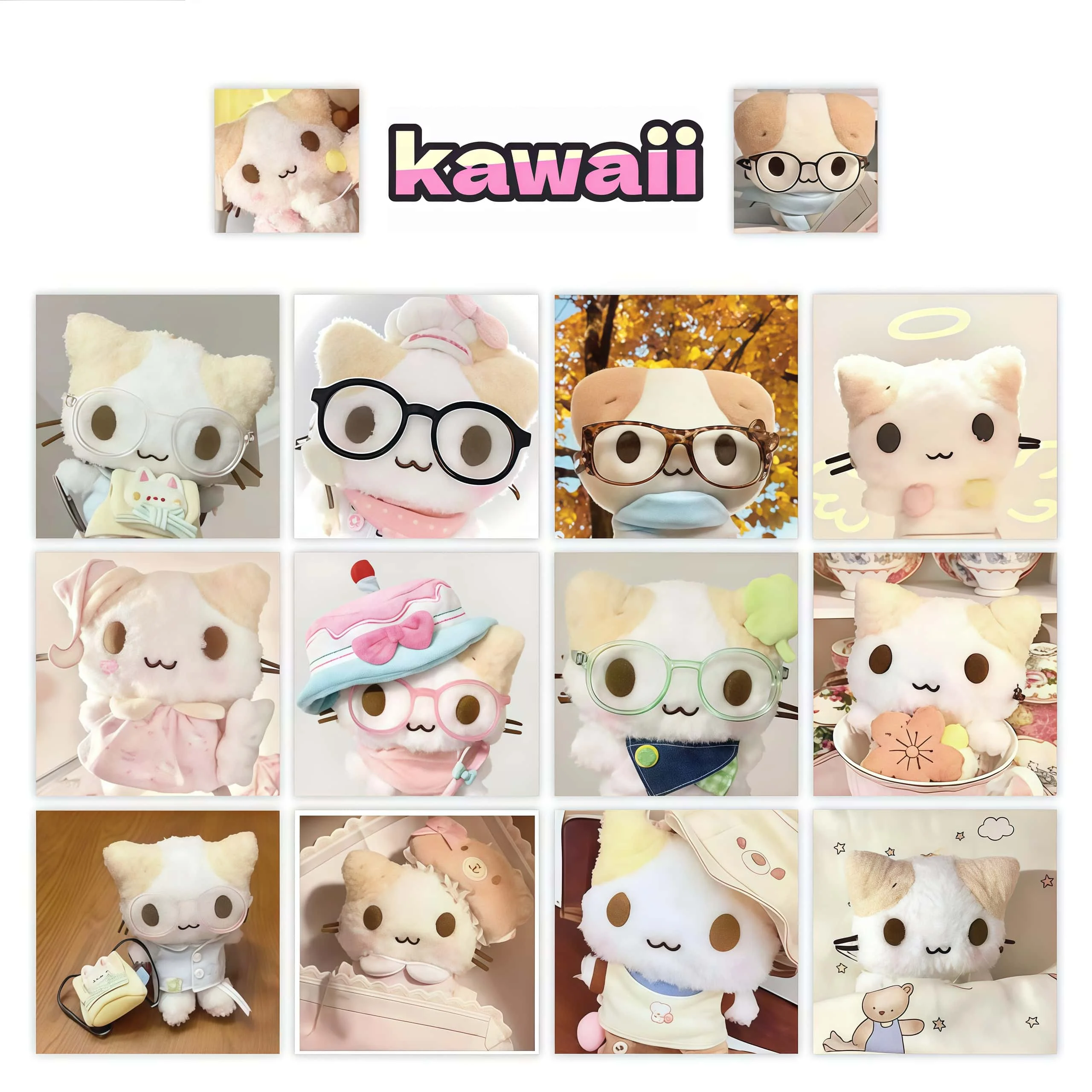 500Pcs Cute Fluffy White Cat Roll Stickers, Cartoon Plush Kitten Square Label Stickers for Packaging Journal DIY Craft Decoratio