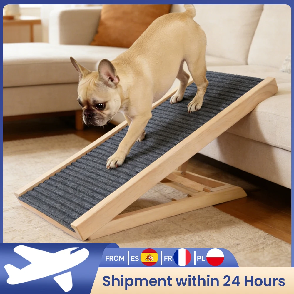 Rampe pour animaux de compagnie en bois réglable en hauteur pour voiture/camion - Escalier pliable pour chien pour accès au canapé/lit - Échelle de sécurité antidérapante pour chats