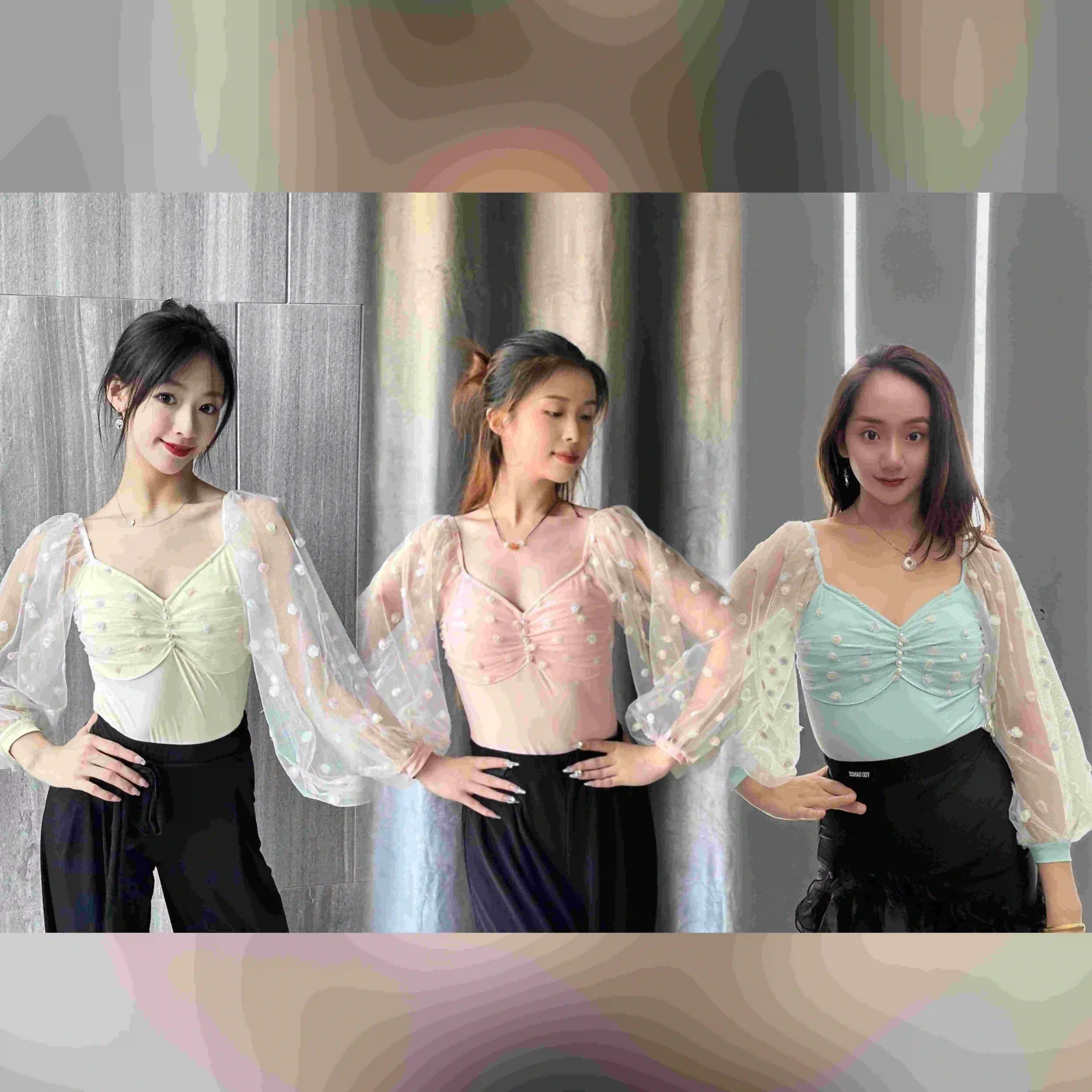 

Сетчатые топы с объемными рукавами для бальных танцев, женская одежда для вальса, танцевальная одежда для румбы, одежда для латинских танцев, топы для вальса для взрослых