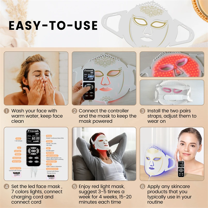 Full Face Face Mask with LED Light Therapy Wand Best Light Face Mask Wrinkle Skin Rejuvenation Beauty Salon Smooth Fine Lines