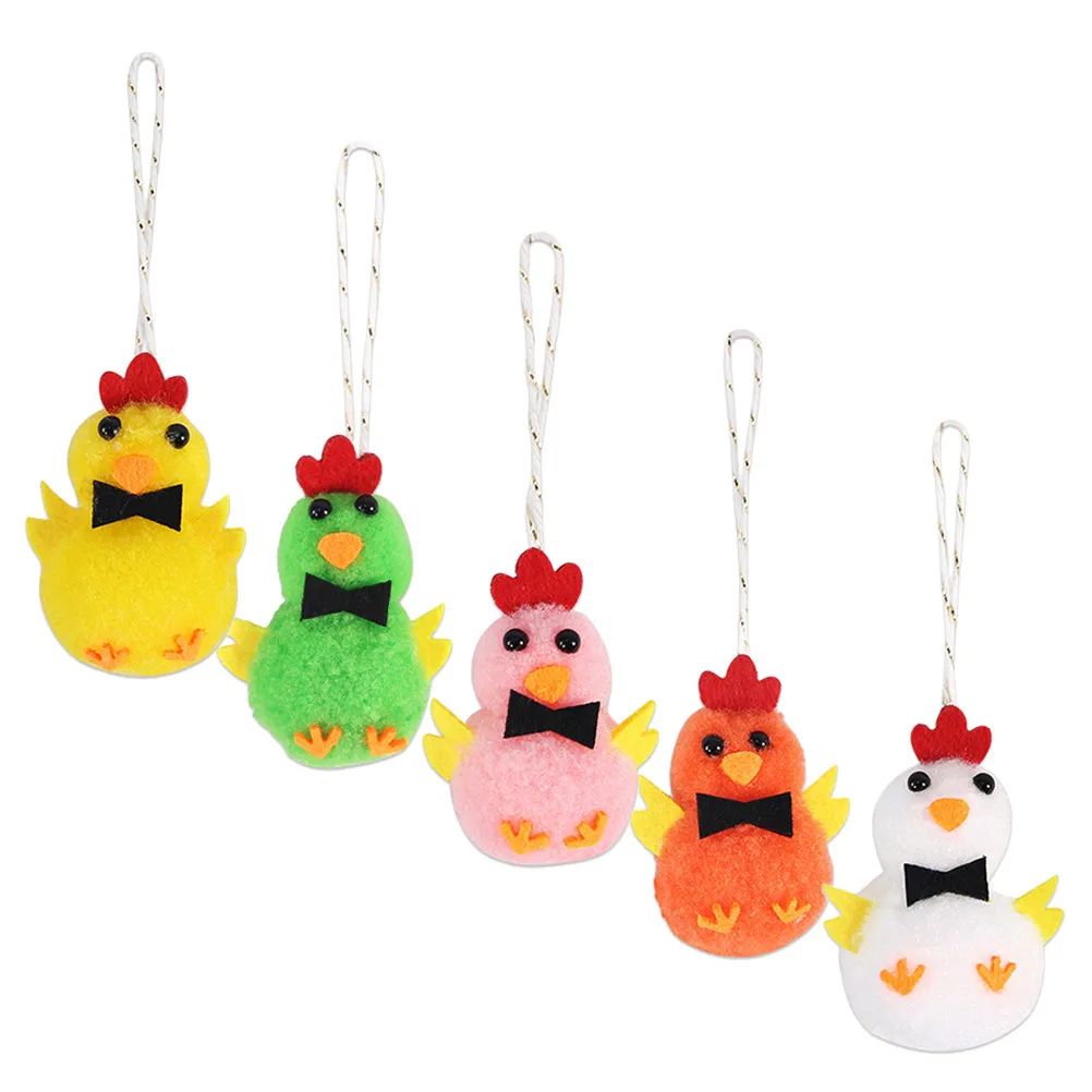 5Pcs Easter Chicken Tree Hanging Decorations Soft Cartoon Rooster Ornaments for Home Party Spring Holiday Hanging Decor
