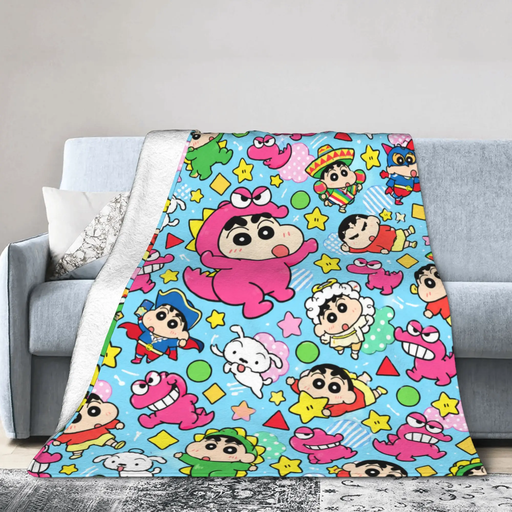 Crayon Shin-chans Blue Star Super Soft Blanket  Children Plush Throw Blanket Fluffy Couch Chair Flannel Bedspread Bed Cover