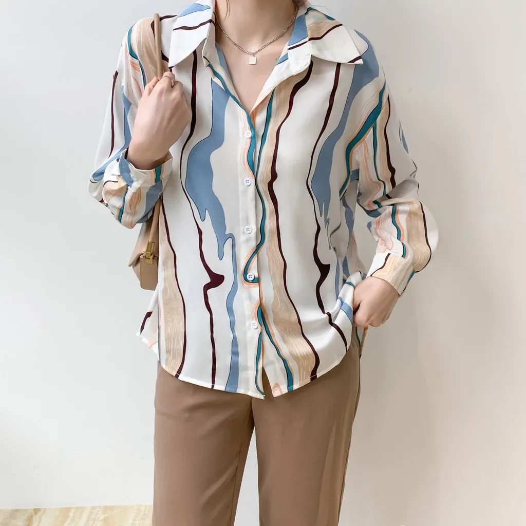 

Korean Style Work Casual for Women Blouse Top 2025 Lady Long Sleeve Striped Shirt Fashion Camisas