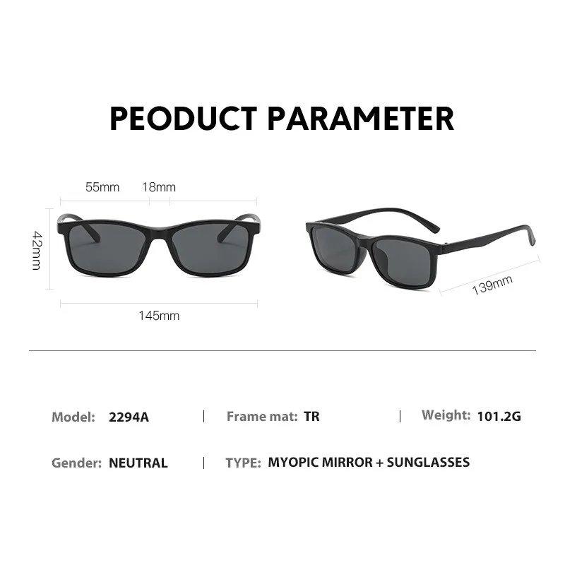 Eyeglasses Frame Men Women With 5 PCS Clip On Polarized Sunglasses Spectacle Magnetic Glasses Male UV400 Eyeglasses image 6