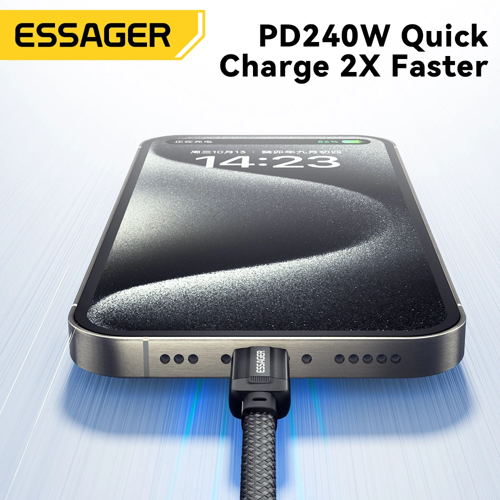 Essager-Cable de carga rápida para móvil, dispositivo de succión magnética antibobinado de 240W, USB tipo C a USB tipo C, PD, para iPhone 15,