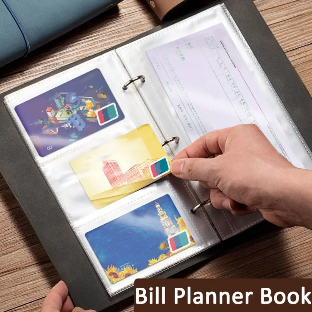 

PU Leather Bill Planner Binder Loose-leaf Transparent Money Budget Binder Cash Envelopes Reusable Savings Challenges Notbook