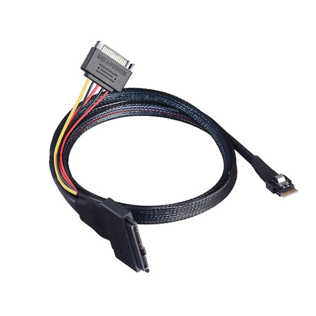 Mini Slim Line SAS SFF-8654 4I 38-Pin to SAS 8639 U.2 with SATA 15-Pin Male Adapter Cable