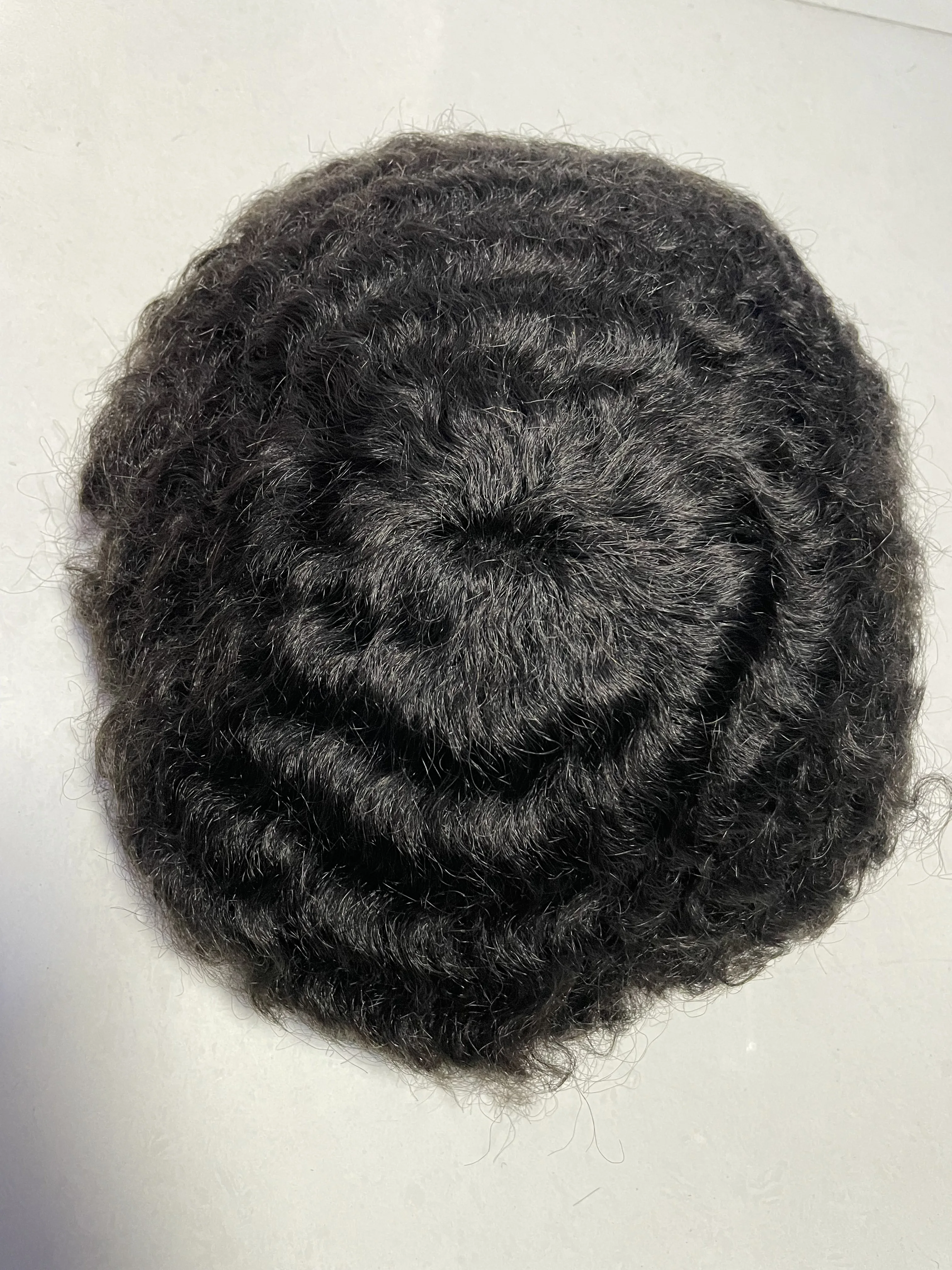 

Мужской парик-накладка 20 мм из индийских натуральных волос, тонкая основа, V-образный афро-стиль, полностью из полиуретана 0,1 см, протез для волос