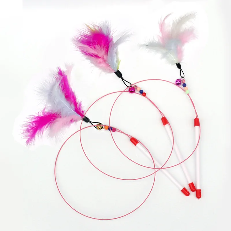 Cat Toy Funny Cat Toys Interactive Colorful Feather Toys for Cats Tease Bite Stainless Steel Wire Cat Toy with Bell Pet Products