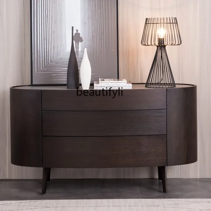 

Italian minimalist oval corridor entrance three-bucket cabinet, living room corridor bedroom large space smoke-colored locker
