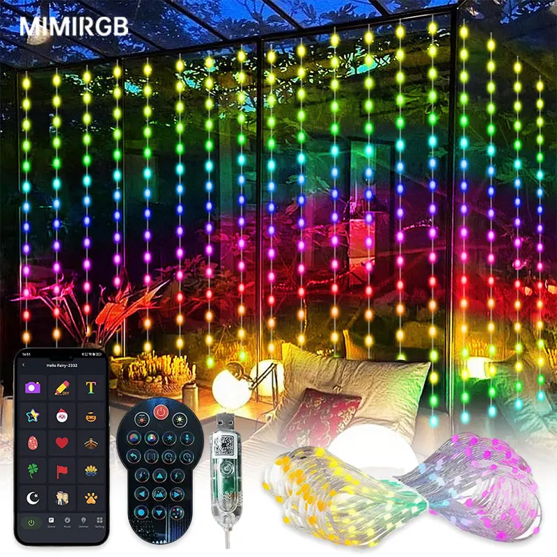 

LED Curtain Light String RGBIC String Lights APP Remote Control Music Sync USB Plug Curtain Light for Room Curtain Decorations