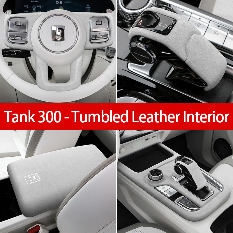 Tumbled Leather Interior For TANK 300 Suede Gear Knob Cover Central Control Gear Shift Panel Steering Wheel Covered