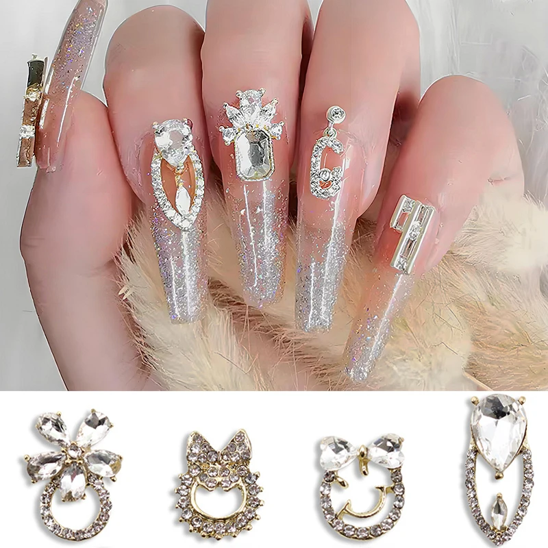 

10PC Full Rhinestone 3D Luxury Alloy Nail Art Flower Bow Frame Charms Jewelry Accessories For Nails Decoration Manicure Supplies