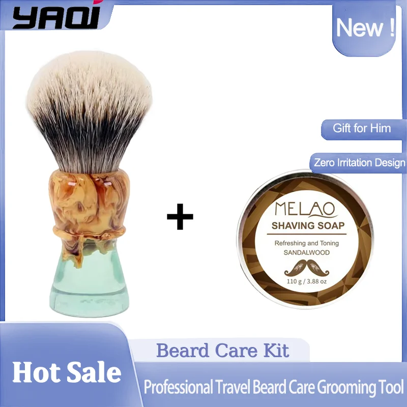 

YAQI Cavern Lake Tuxedo Knot Men Wet Shaving Brush & Sandalwood Soap set |Professional Travel Beard Care Grooming Tool