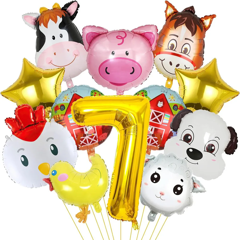 Farm-Tier-Ballons für Geburtstagsdekorationen – 12-teiliges Set mit Zahlen-Folienballons zum Thema Bauernhof, inklusive Kuh-, Esel-, Schaf-, Schwein- und Hühnerballons, Partyzubehör zum Bauernhof-Thema für Kinder. – Detail 8