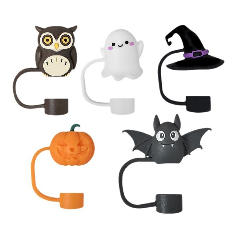 Hot Halloween-themed Straw Accessories High-quality Silicone  Caps Cute Ghost Magic Hats Owl Bat Shaped Dust Plugs