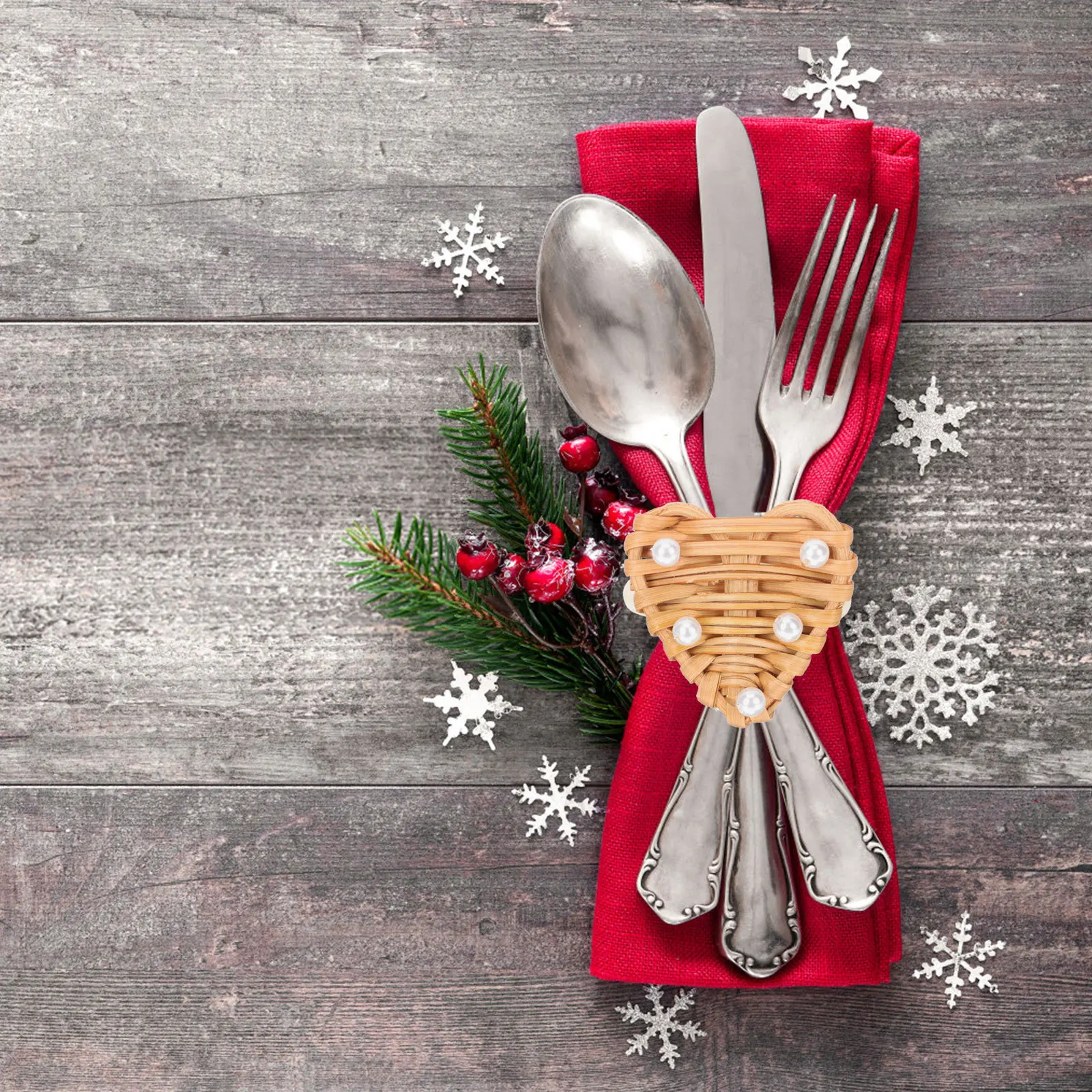 

6Pcs Heart Napkin Rings Rustic Woven Rattan Holder Perfect for Festive Occasions and Everyday Use Love Napkin Ring