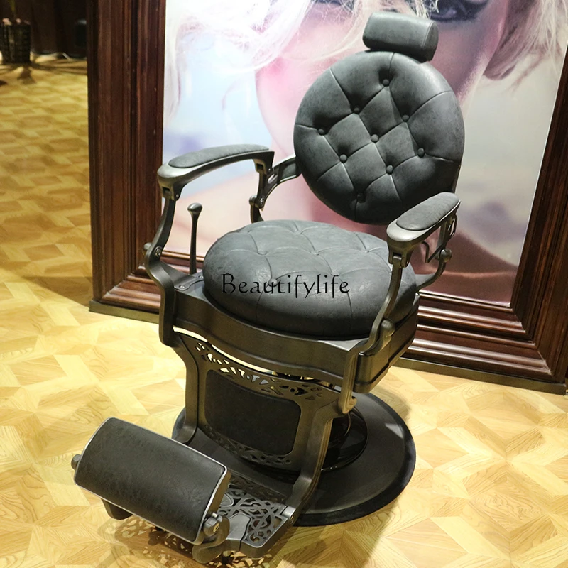 Men's Oil Head Hairdressing Chair for Hair Salon Barber Shop Hair Cutting Lifting Reclining Scraping Chair